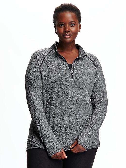 Old Navy Womens Semi-fitted Plus-size 1/4-zip Pullover Soft Black Stripe Size 1x