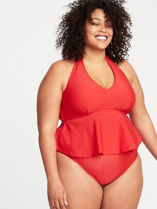 Peplum-hem Plus-size Halter Tankini Swim Top