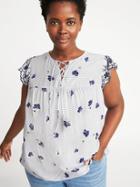 Old Navy Womens Plus-size Lace-up-yoke Striped Top Blue Stripe Size 1x