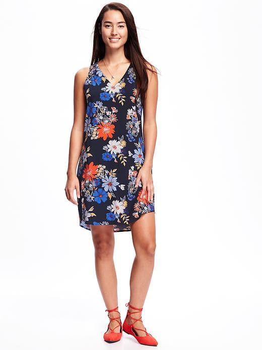 Old Navy Patterned V Neck Shift Dress For Women - Navy Floral