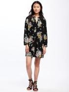 Old Navy Printed Pintuck Swing Dress For Women - Black Floral