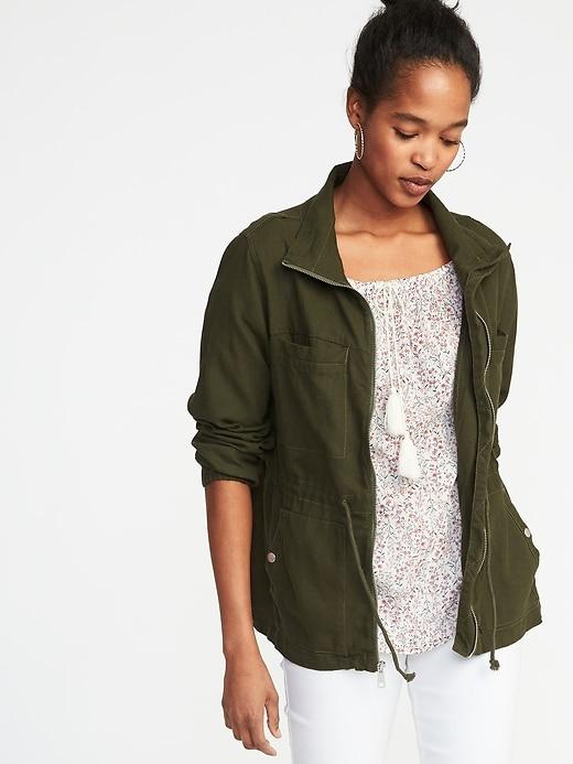 Old Navy Womens Linen-blend Field Jacket For Women Olive Size Xs