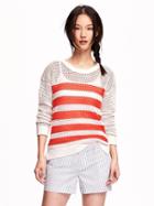 Old Navy Open Stitch Crew Sweater - Red Stripe Top