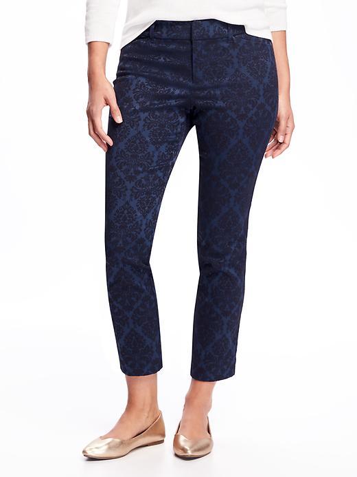 Old Navy Mid Rise Pixie Jacquard Pants For Women - Blue Jacquard