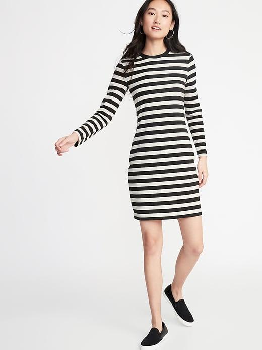 Fitted Striped Jersey Shift Dress For Women