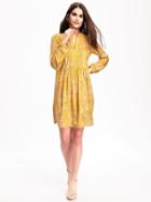 Old Navy Pintuck Swing Dress For Women - Yellow Print
