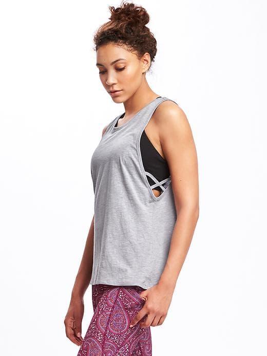 Old Navy Go Dry Lattice Side Tank For Women - Heather Gray