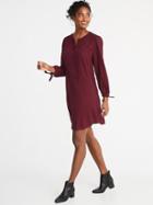 Old Navy Womens Tie-sleeve Twill Shirt Dress For Women Burgundy/dots Size Xs