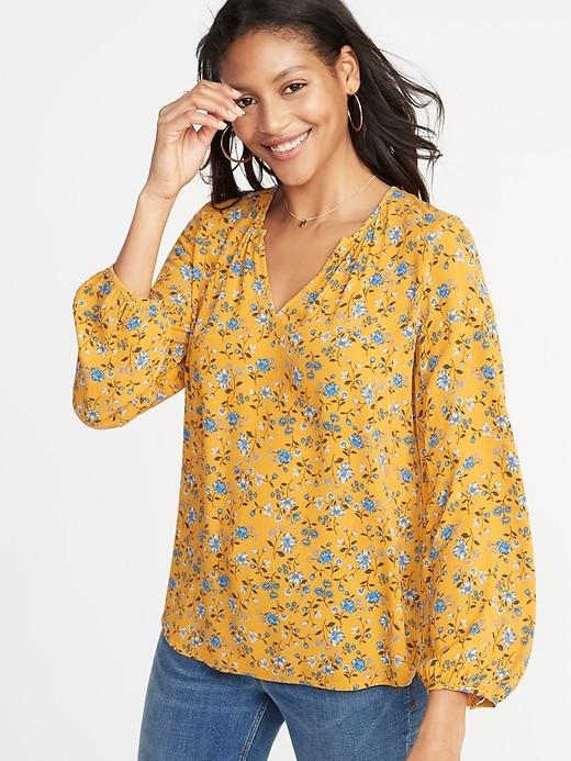 Relaxed Split-neck Crepe Blouse For Women