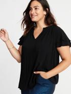Old Navy Womens Plus-size High-neck Ruffle-trim Crepe Top Black Size 1x