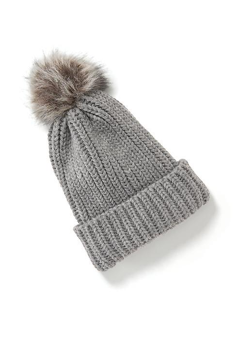 Old Navy Sweater Knit Pom Pom Beanie For Women - Heather Grey