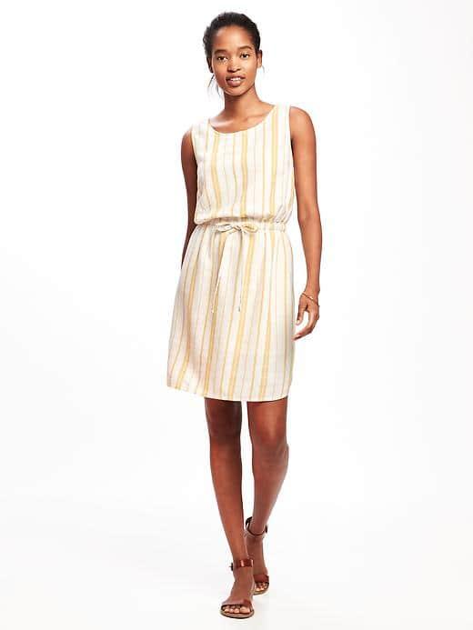 Old Navy Linen Blend Tie Waist Dress For Women - Lime Stripe