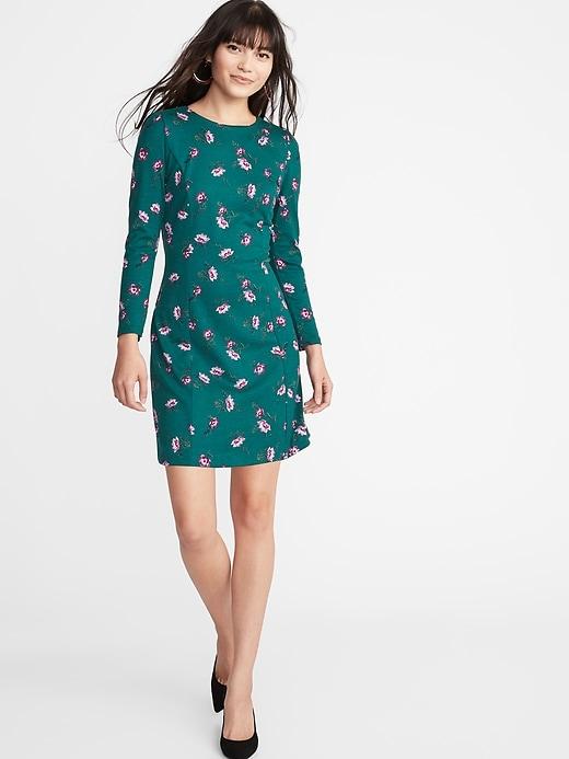 Old Navy Womens Ponte-knit Sheath Dress For Women Green Floral Size Xl