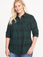 Old Navy Womens Classic Plaid No-peek Plus-size Flannel Shirt Black Watch Size 1x