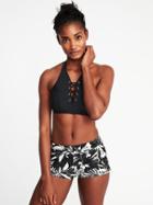 Old Navy Womens High-neck Lace-up Halter Swim Top For Women Ebony Size Xxl