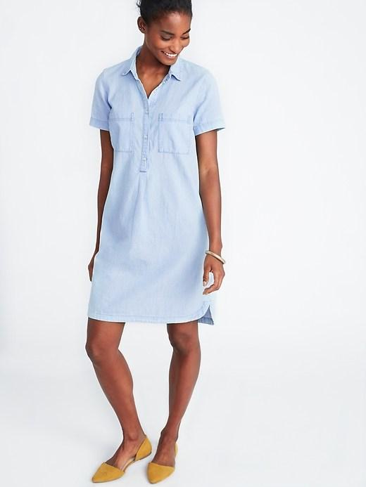 Old Navy Womens Chambray Shirt Dress For Women Light Wash Size Xs