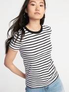Old Navy Womens Slim-fit Rib-knit Tee For Women White Stripe Size L