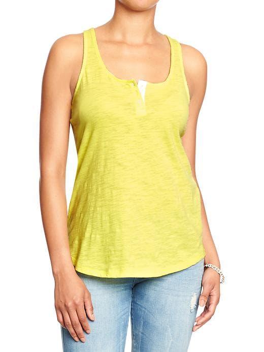 Old Navy Womens Slub Knit Henley Tanks - Sunkissed Lime