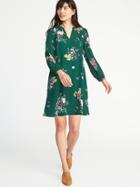 Old Navy Womens Floral-print Georgette Swing Dress For Women Dark Green Floral Size Xl