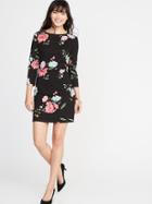 Old Navy Womens Patterned Ponte-knit Sheath Dress For Women Black Floral Size S