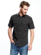 Old Navy Slim Fit Linen Blend Pocket Shirt For Men - Charcoal