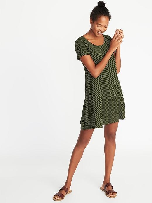 Old Navy Womens Jersey-knit Swing Dress For Women Olive Stripe Size M