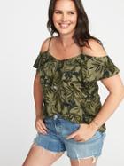 Old Navy Womens Plus-size Ruffled Cold-shoulder Top Green Print Size 4x