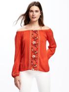 Old Navy Embroidered Swing Top For Women - Hot Tamale