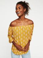 Old Navy Printed Off The Shoulder Swing Top For Women - Yellow Print