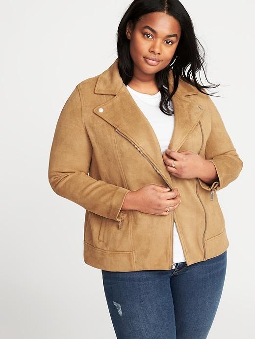 Old Navy Womens Plus-size Sueded-knit Moto Jacket Creme Caramel Size 1x