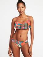 Old Navy Womens Ruffle-trim Swim Top For Women Red Floral Size M