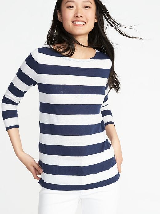 Old Navy Womens Relaxed Mariner-stripe Linen-blend Tee For Women Navy Stripe Size M