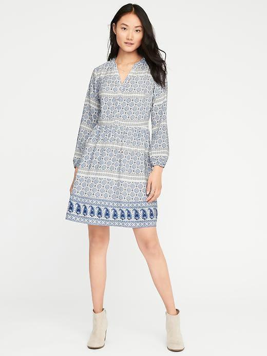 Old Navy Printed Henley Swing Dress For Women - White