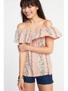 Old Navy Womens Ruffled Off-the-shoulder Swing Top For Women Pink Print Size L