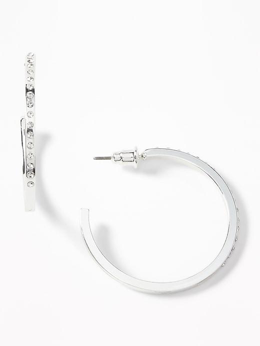 Old Navy  Pav-rhinestone Hoop Earrings For Women Silver Size One Size