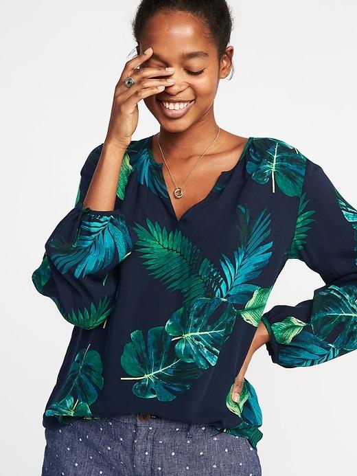 Old Navy Womens Relaxed Split-neck Blouse For Women Navy Print Size L
