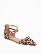 Old Navy Sueded Strappy Dorsay Flats For Women - Big Leopard