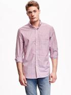 Old Navy Slim Fit Summer Weight Oxford Shirt For Men - Purple Gingham Jas