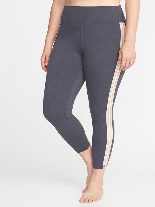 Old Navy Womens High-rise Side-stripe Plus-size 7/8-length Yoga Leggings Medium Grey Htr Stripe Size 1x