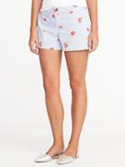 Old Navy Womens Mid-rise Everyday Khaki Shorts For Women (3 1/2) Blue Stripe Size 8