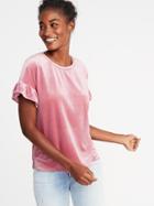 Old Navy Womens Glitter-velvet Ruffle-sleeve Top For Women Bright Pink Size Xs