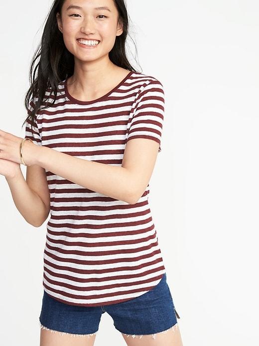 Old Navy Womens Everywear Linen-blend Tee For Women Burgundy Stripe Size Xs
