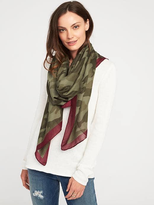 Old Navy Lightweight Printed Scarf For Women - Camouflage Green