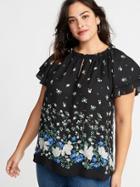 Old Navy Womens Plus-size High-neck Ruffle-trim Georgette Top Black Floral Size 3x