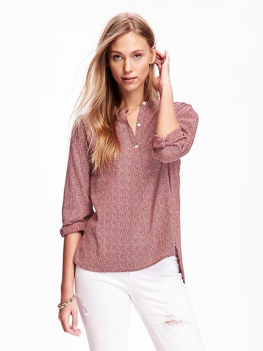 Old Navy Mandarin Collar Gauze Shirt For Women - Crimson Red Print