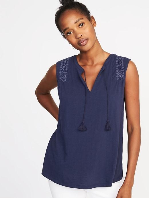 Old Navy Womens Relaxed Sleeveless Tassel-tie Top For Women Lost At Sea Navy Size M