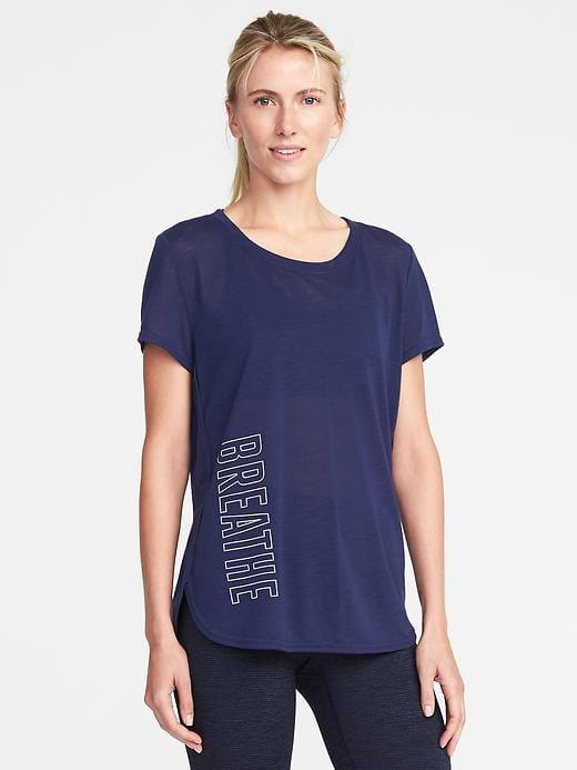 Old Navy Go Dry Slub Knit Graphic Tulip Hem Tee For Women - Breathe