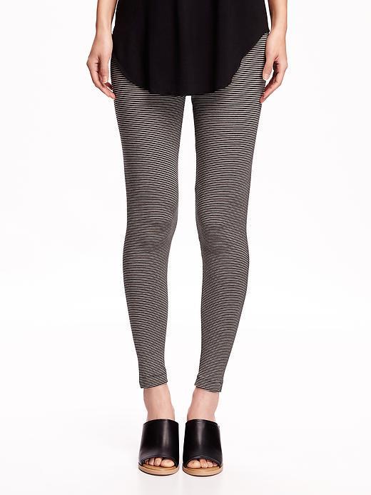 Old Navy Printed Jersey Leggings For Women - Soft Black Stripe