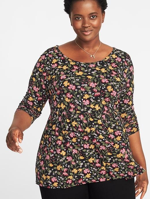 Old Navy Womens Relaxed Jersey Plus-size Peplum-hem Luxe Top Black Floral Size 2x