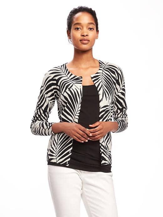 Old Navy Classic Printed Crew Neck Cardi For Women - White/palm